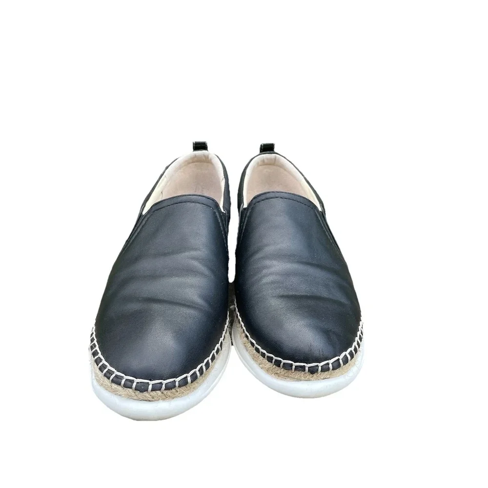 Sam Edelman Kassie Black Leather espadrille Flat Sneaker Logo Hardware Size 8‎ M